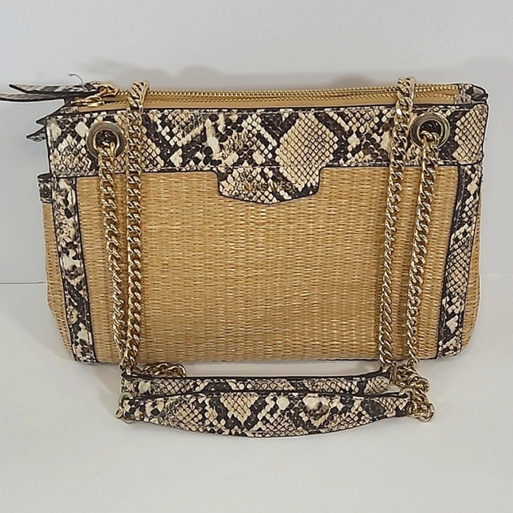 Nine West Wicker Purse with Faux Snake Skin Trims